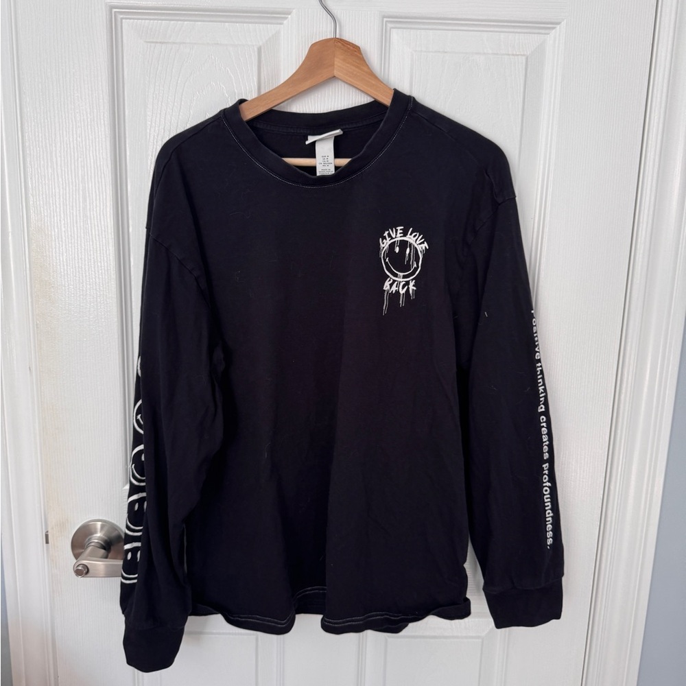 Smiley x H&M Black Graphic Long Sleeve Shirt
